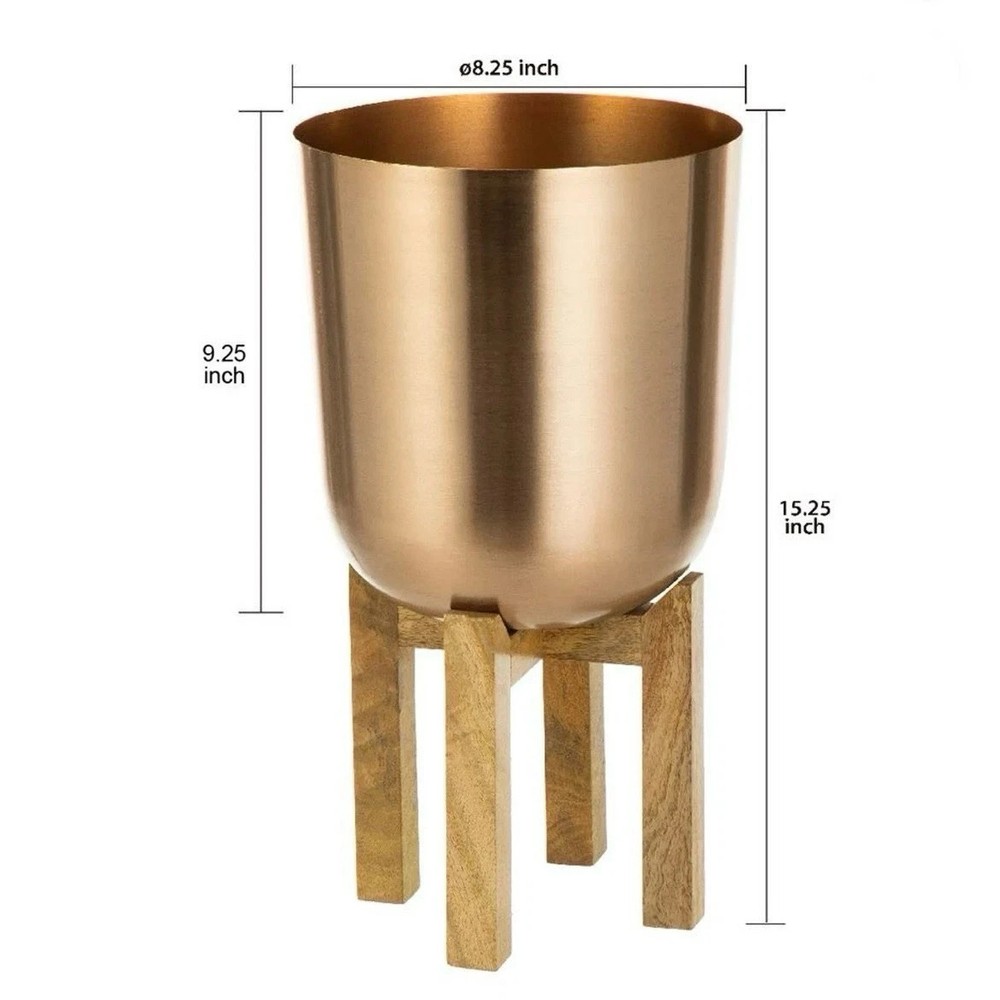 Copper Planter with Mango Wood Stand