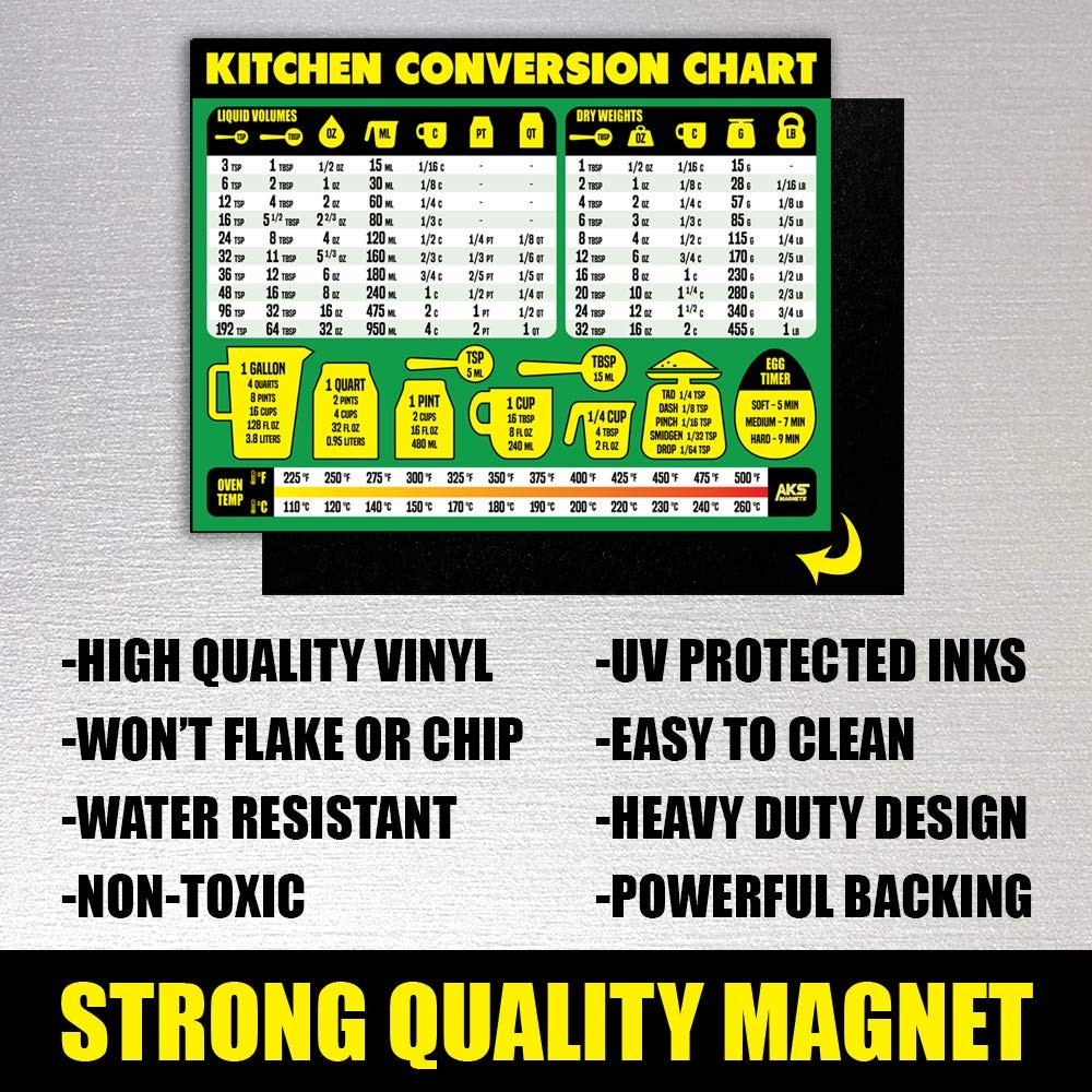 Kitchen Conversion Chart Magnet - Extra Large Easy to Read 11” x 8.5” Measure...