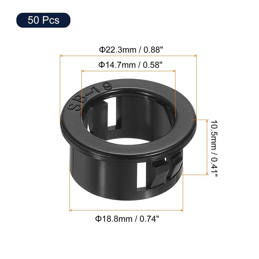 50Pcs 18.8mm Cable Snap Bushing Grommet Protector, Round Bushing Grommet, Black