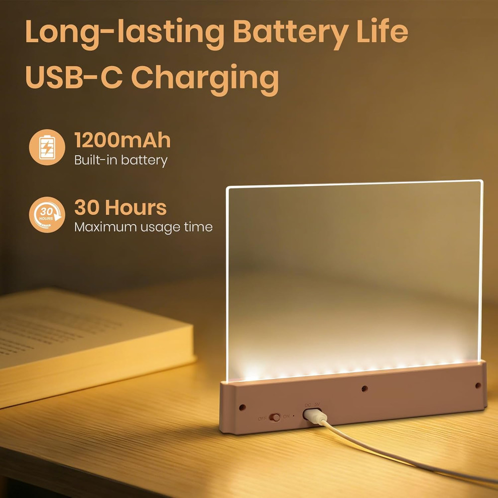Flat Book Light, Rechargeable Clear LED Smart Reading Light with 3 Colors & Time