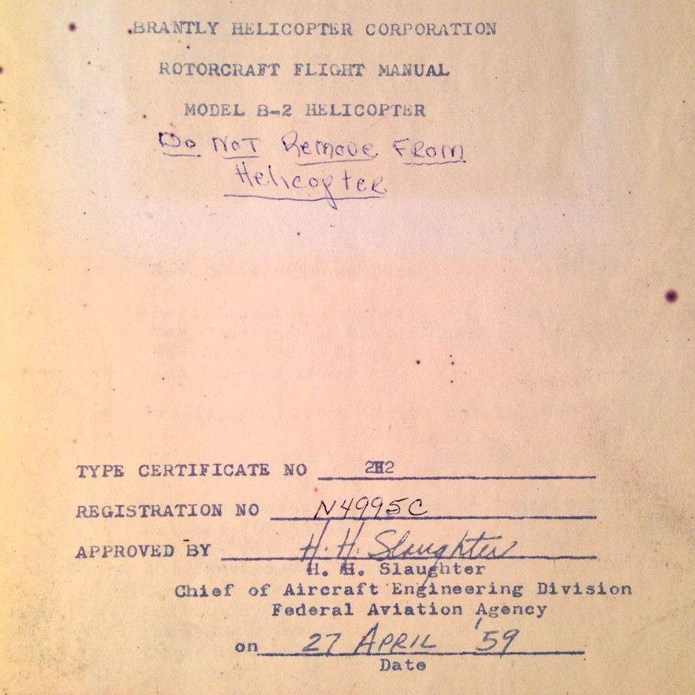 Original Brantly B-2 Helicopter Rotorcraft Flight Manual