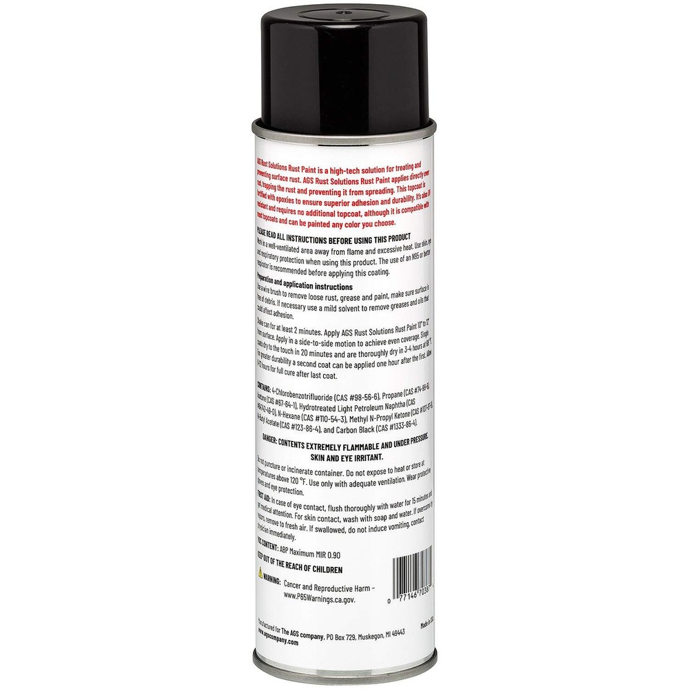 AGS RUST SOLUTIONS Rust Spray Paint 14oz Durable Matte Black Finish Safe for