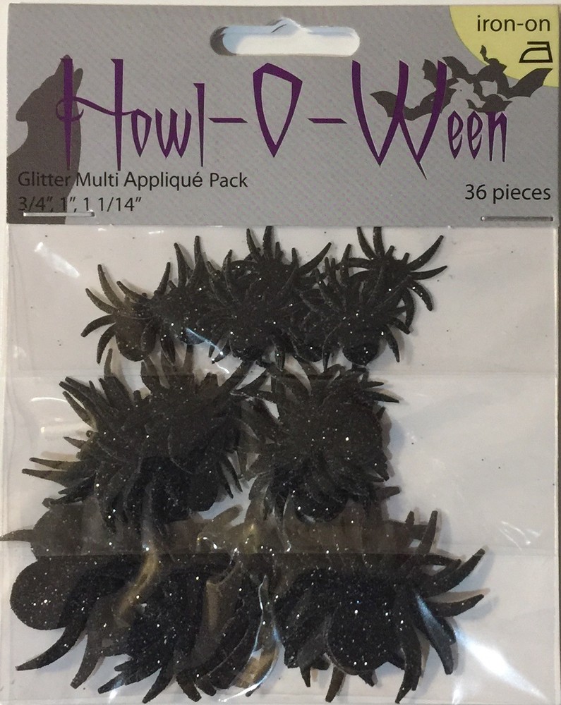 HALLOWEEN GLITTER IRON-ON APPLIQUE 4 PACK BUNDLE - PUMPKINS AND SPIDERS