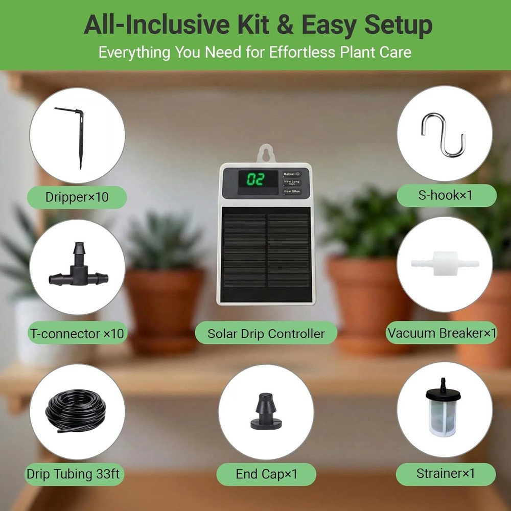 Automatic Solar drip Irrigation System (Solar/USB-C Dual Power), DIY Solar Water
