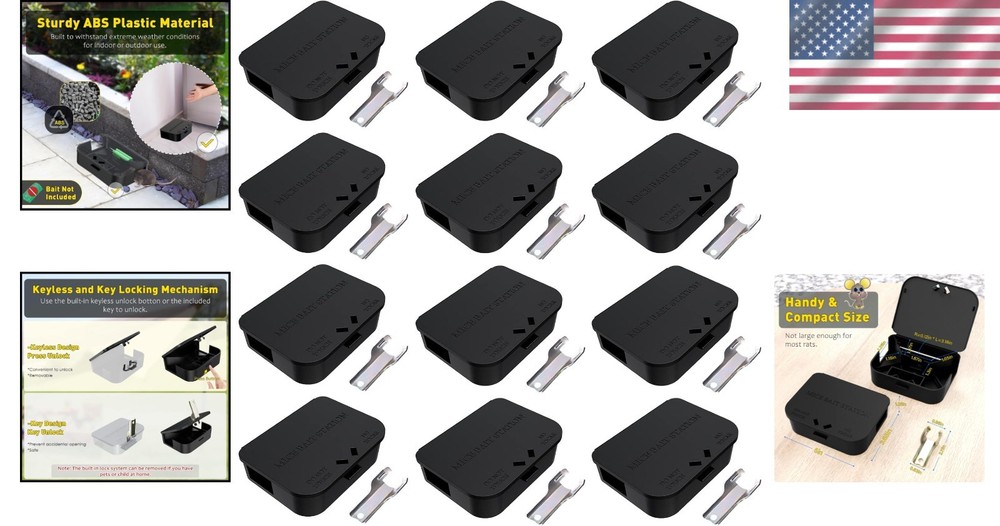 Robust 12 Pack Mouse Stations - Keyless Design for Effective Rodent Control