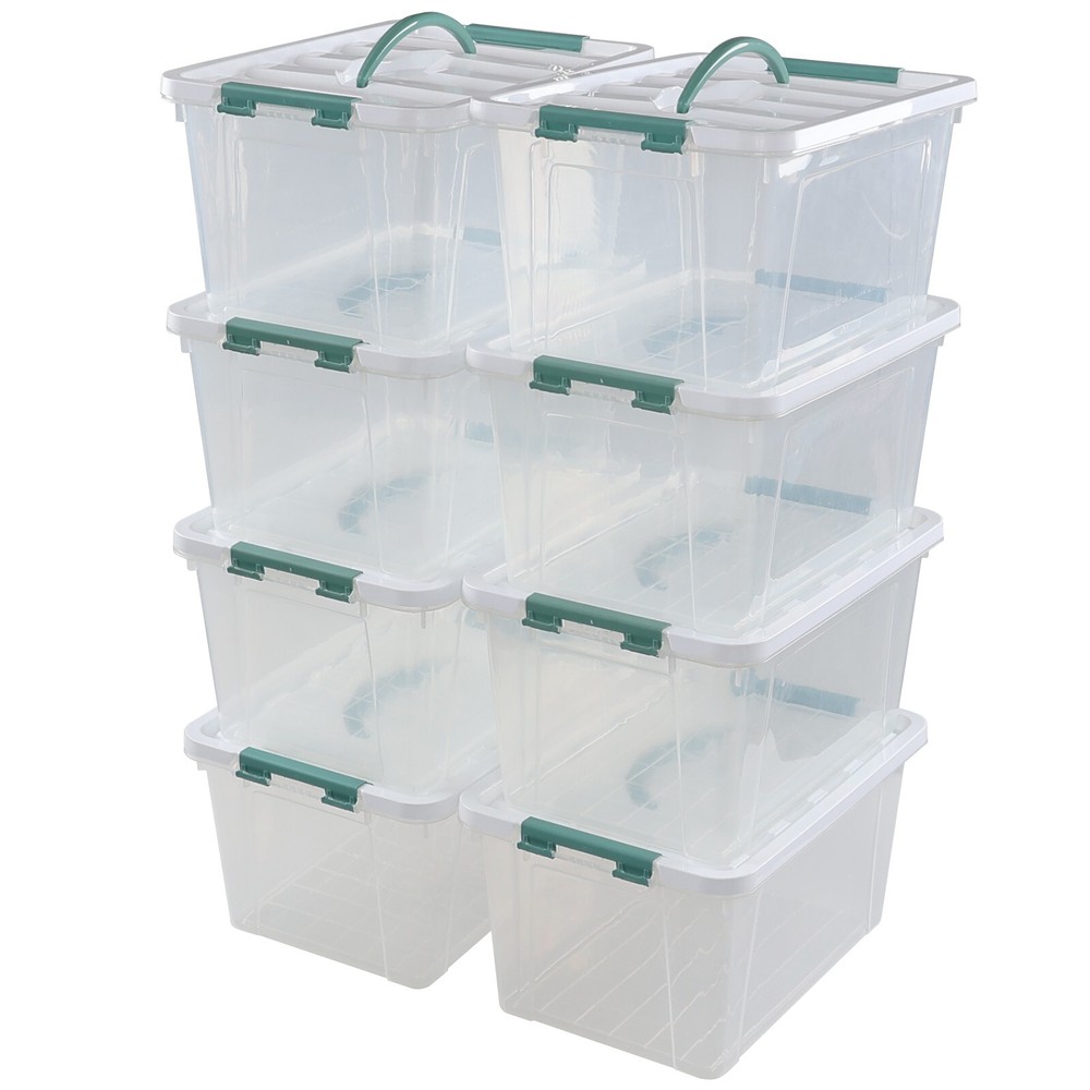 Kekow 14 Quart Latching Storage Box, Stackable Storage Bin with Lid, 8 Pack