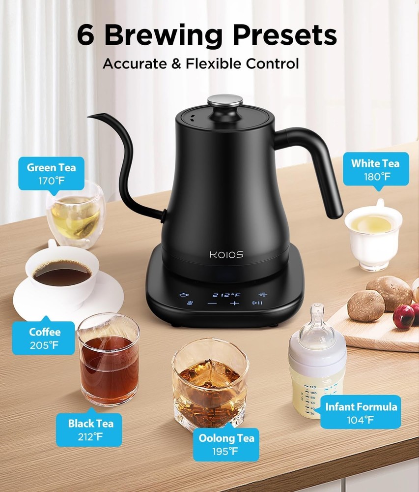 Gooseneck Electric Kettle ±1℉ Temp Control & Mute Mode, 0.8L Precision Kettle