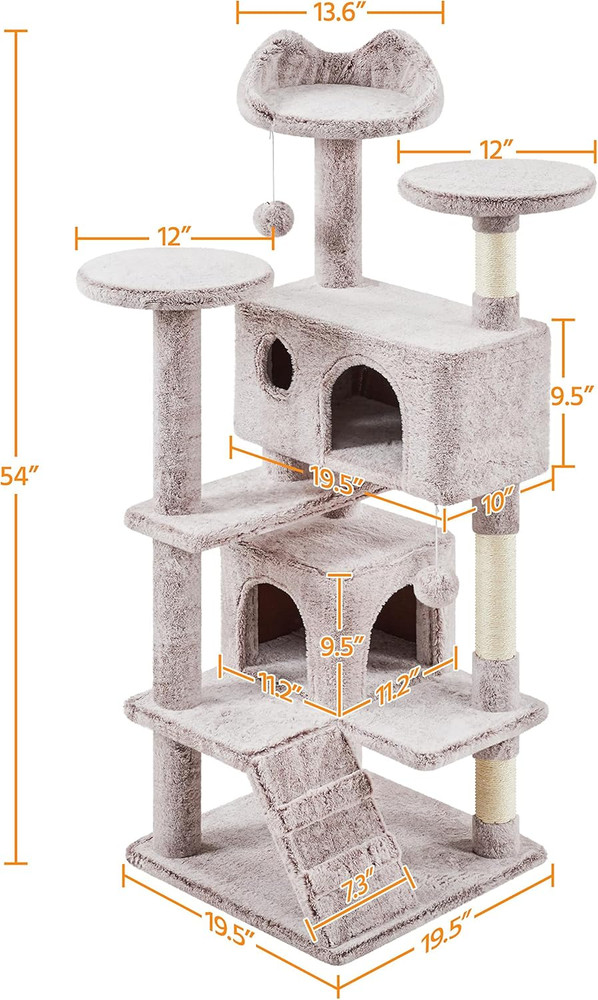 Deluxe 54" Cat Tree with Double Condo, Scratching Posts & Play Balls