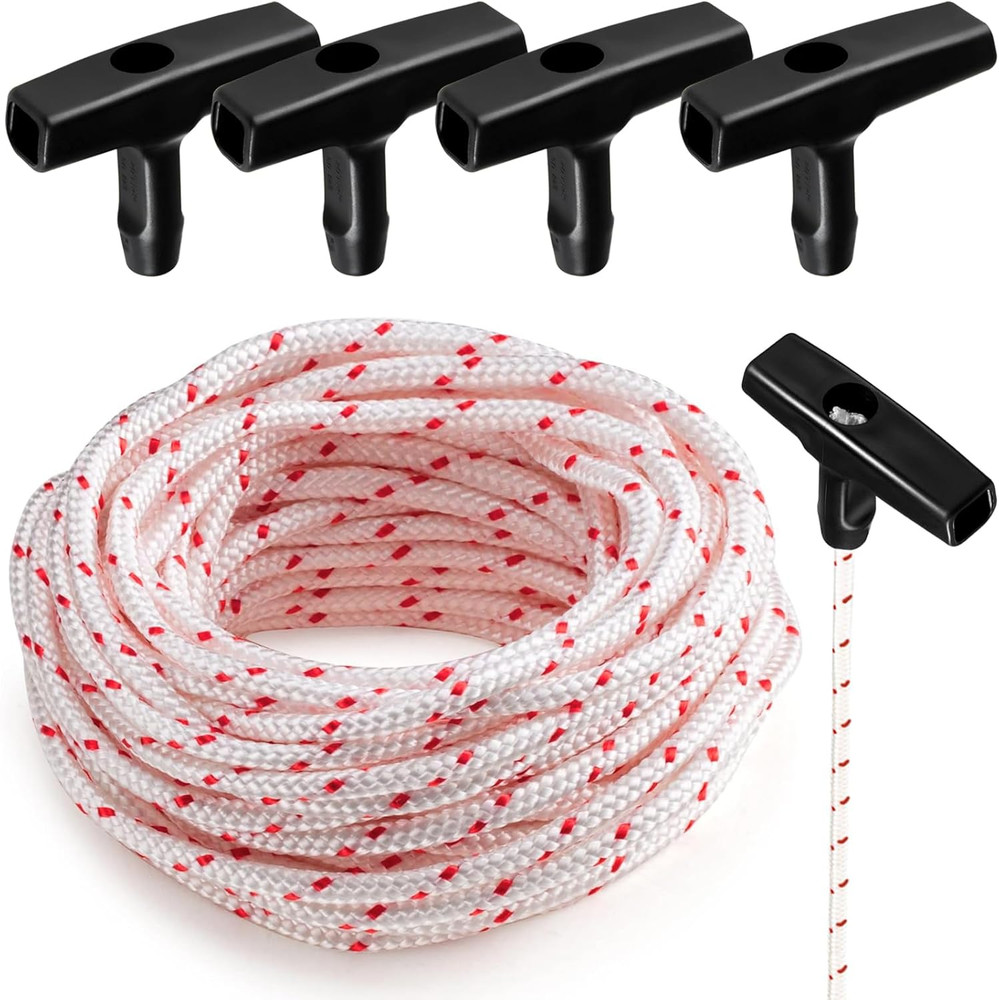 Pull Cord Rope 40ft x 9/64"(3.0mm) with 4 Pack Handle, Premium Starter Rope with