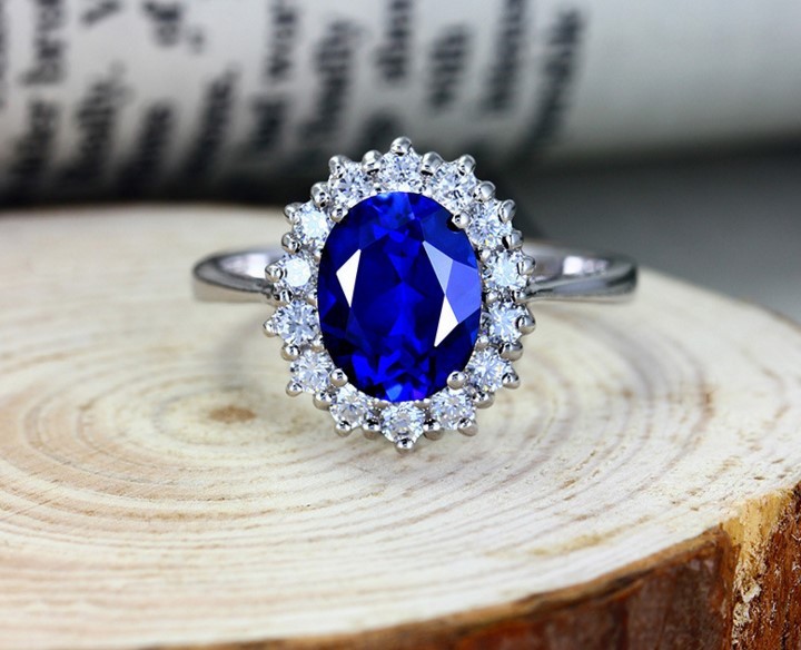 Blue Crystal CZ 925 Sterling Silver Gemstone Ring Open Size 8 Gift Box C15