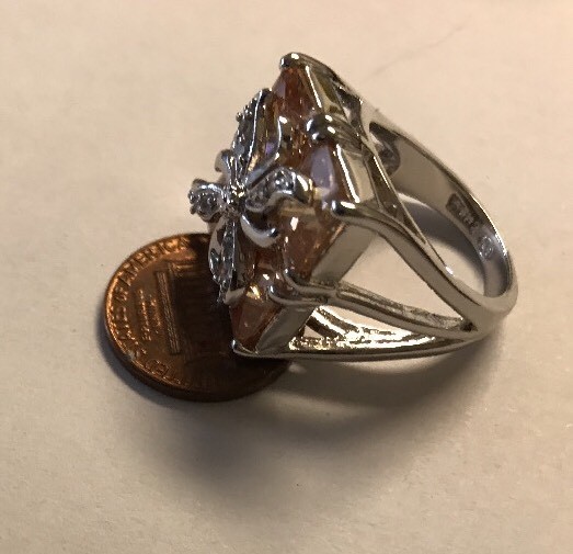 Bold Cz Ring Shines Silver Tone Heavy China