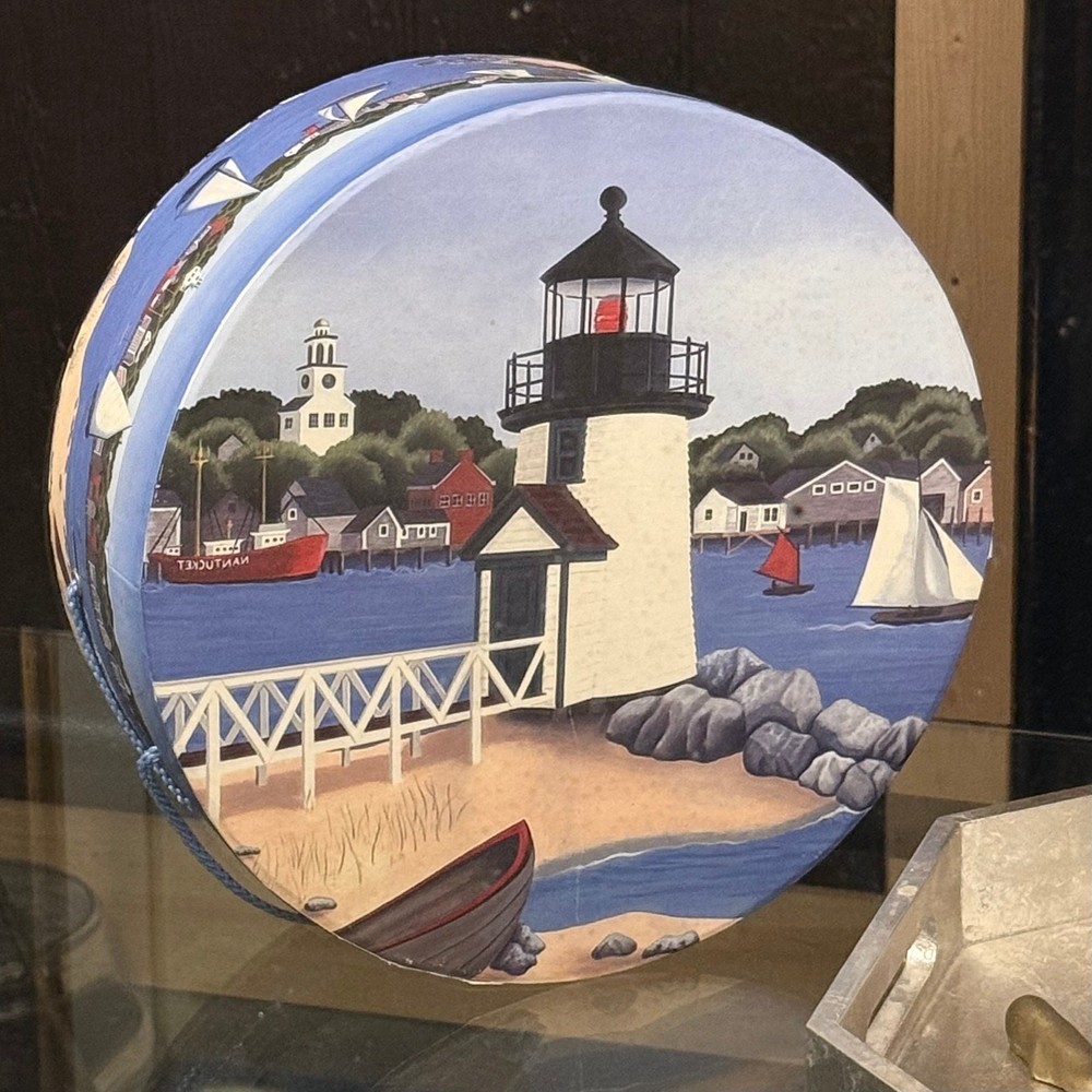 Claire Murray Lighthouse Coastal Design Round Storage Hat Box