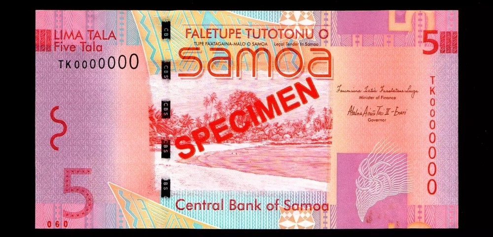 Specimen Western Samoa 5 Tala 2012 TK 0000000 GEM UNC {C104}