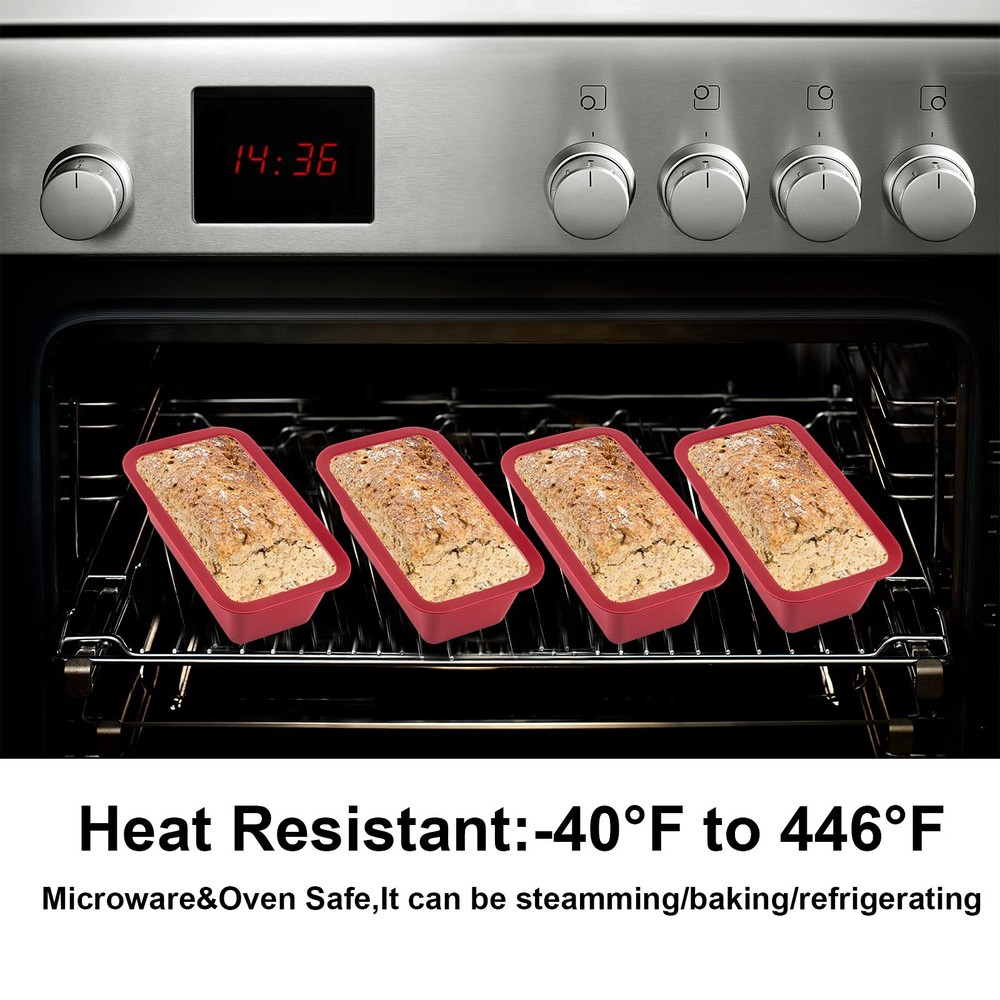 Silicone Mini Loaf Pan Set of 4, NonStick Easy Release Rectangle Silicone Mini C