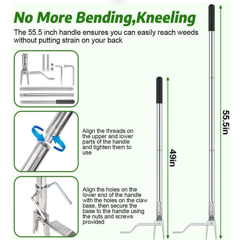 Stainless Steel Stand Up Weed Puller Tool with Long Handle, Thickened 304 Sta...