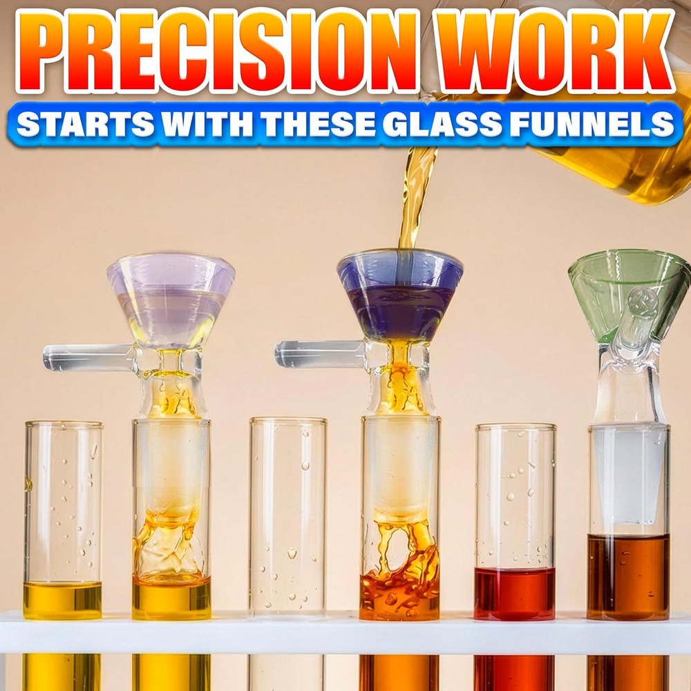 12-Pack 14Mm Glass Funnel with Handle – Ergonomic Handle for Kitchen & DIY Use,