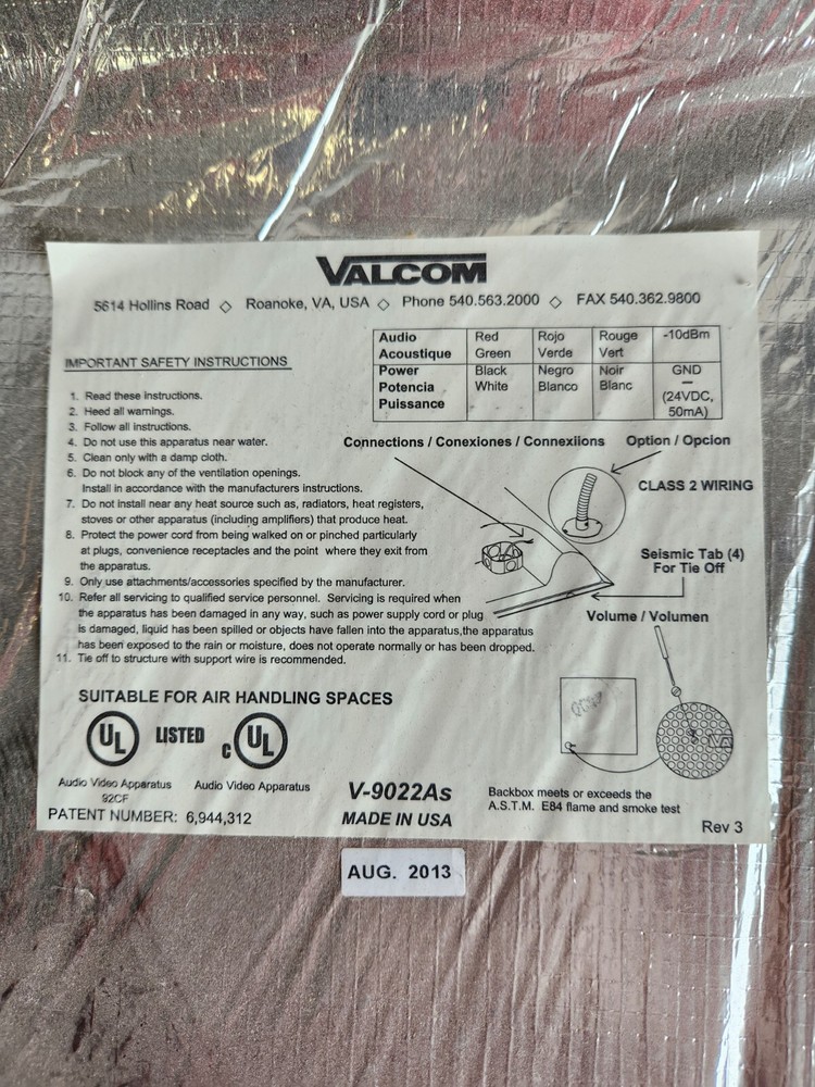 Valcom V-9022As 2'x2' Lay-In Ceiling Speaker (#164)