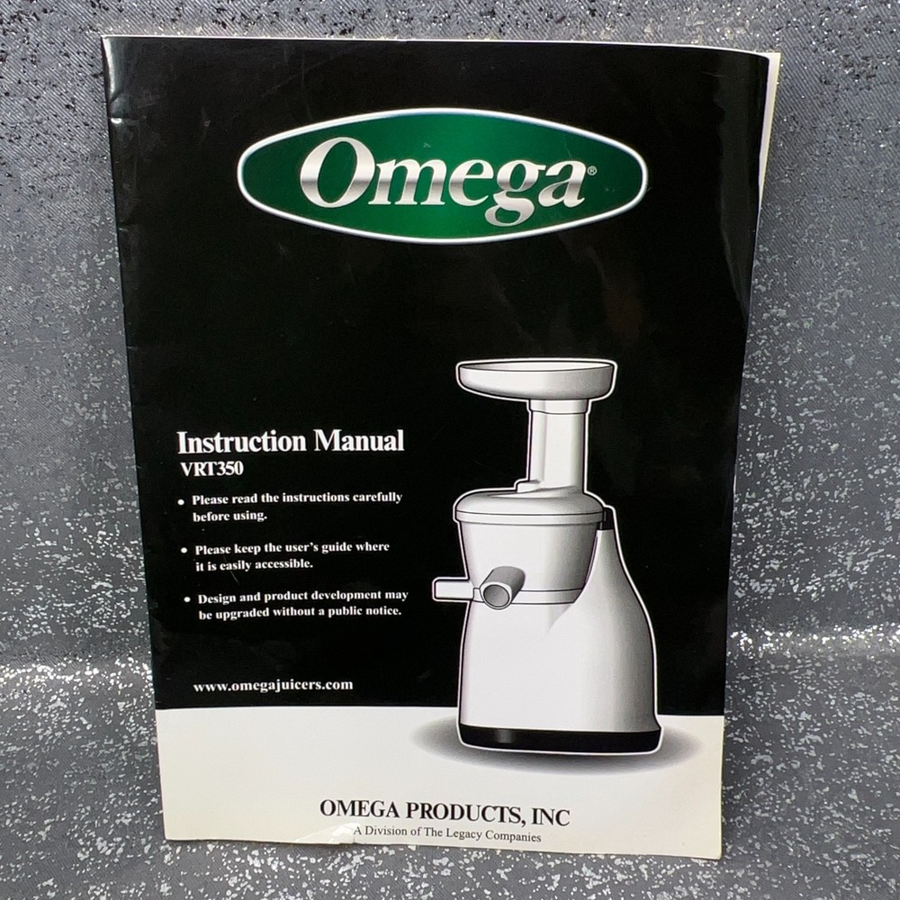 Omega VRT350 Juicer Instruction Manual Original User Guide Booklet