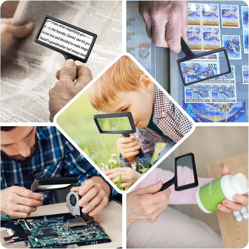 5X Rectangle Reading Magnifier, Large Handheld Magnifying Glass Scratch Resis