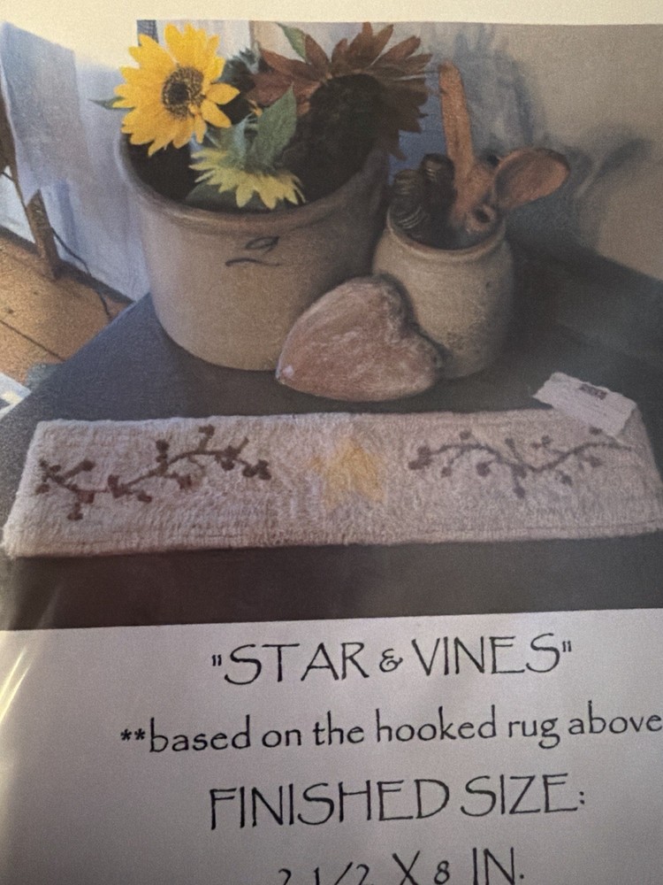 The Old Tattered Flag Punchneedle Pattern Star & Vines Primitive