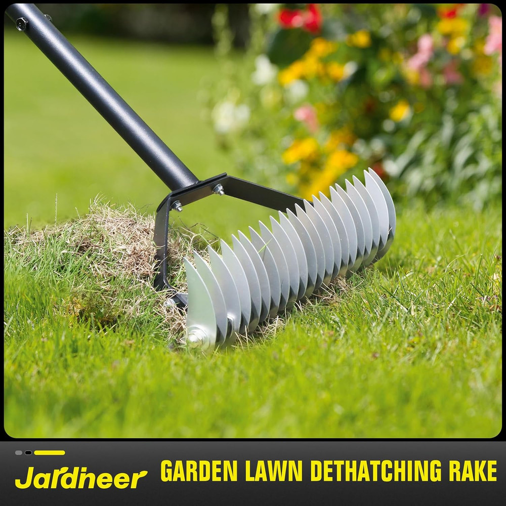 Thatch Rake for Lawns, 61.4" Long Handle Manual Dethatcher with Adjustable Head,