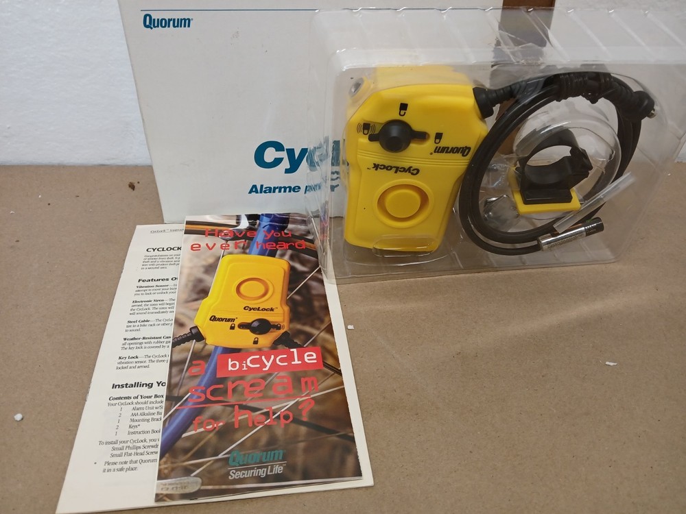Vintage Quorum CycLock Bicycle Alarm Lock Security System Cable Lock & Box