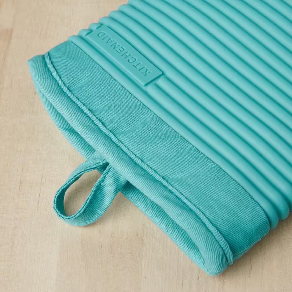 Ribbed Soft Silicone Aqua Oven Mitt 2 Pack