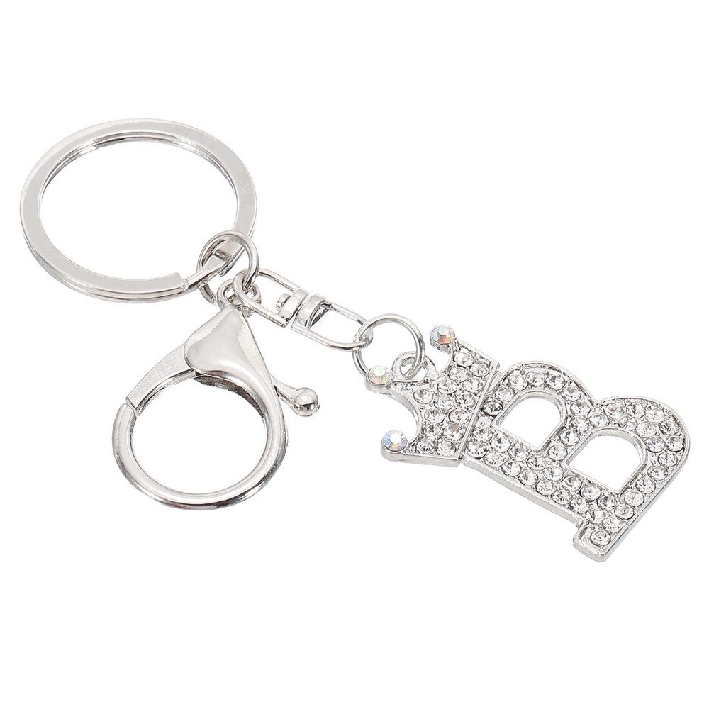 Initial Letter Keychain, Letter B Crown Design Charm, Silver Tone