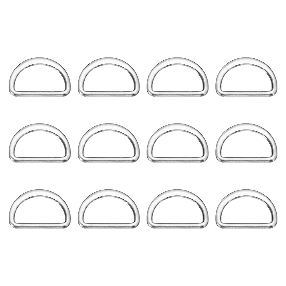 12pcs Metal D Ring (3/4") - Zinc Alloy D Buckle Flat Dee Ring, Silver