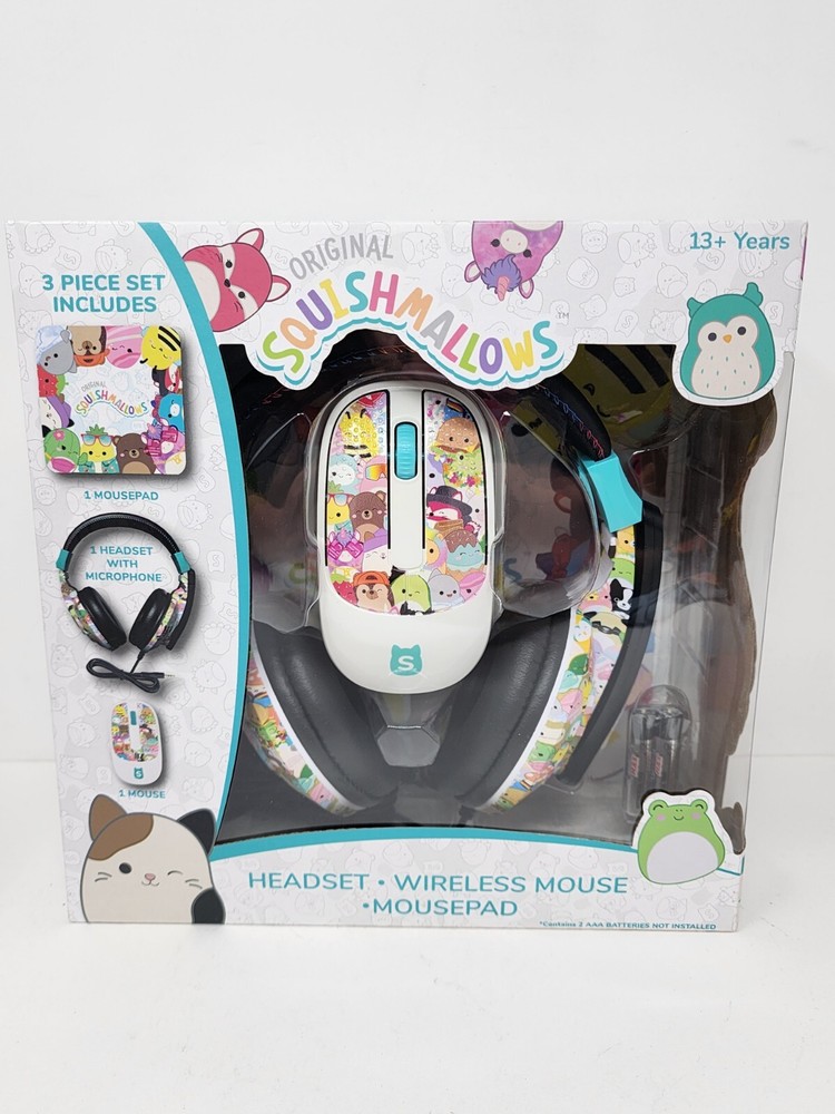 Squishmallow Headsets with Microphone, Wireless Mouse & Mousepad Set New