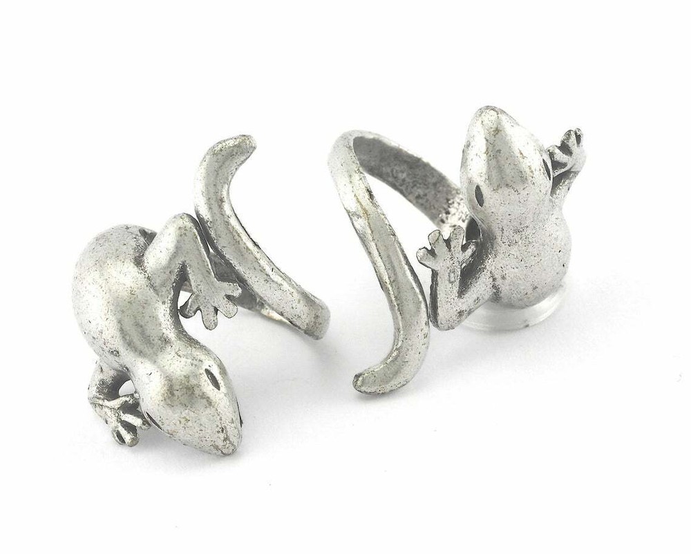 Lizard Animal Adjustable Ring Antique Silver Brass Animals Wild Statement 7.5US