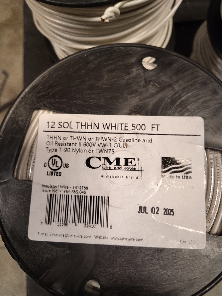 White 12 AWG Solid Copper Wire 500 FT 600V