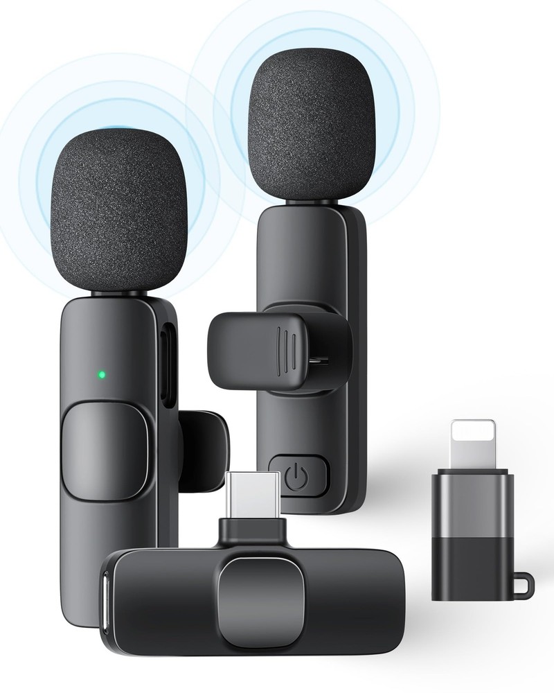 2 Pack Wireless Lavalier Microphone for iPhone iPad and Android Phone Lapel Mic