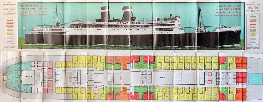 1935 Panama Pacific Deluxe PENNSYLVANIA Deck Plan w/ Interiors & Cutaways