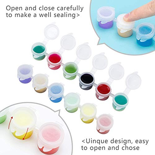 36 Pcs Empty Paint Pots, Small Paint Containers with Lids, Easy Open 6 Strips