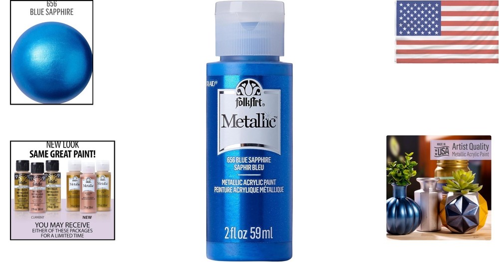 2 Fl Oz Blue Sapphire Metallic Acrylic Paint - Perfect for Interior Projects