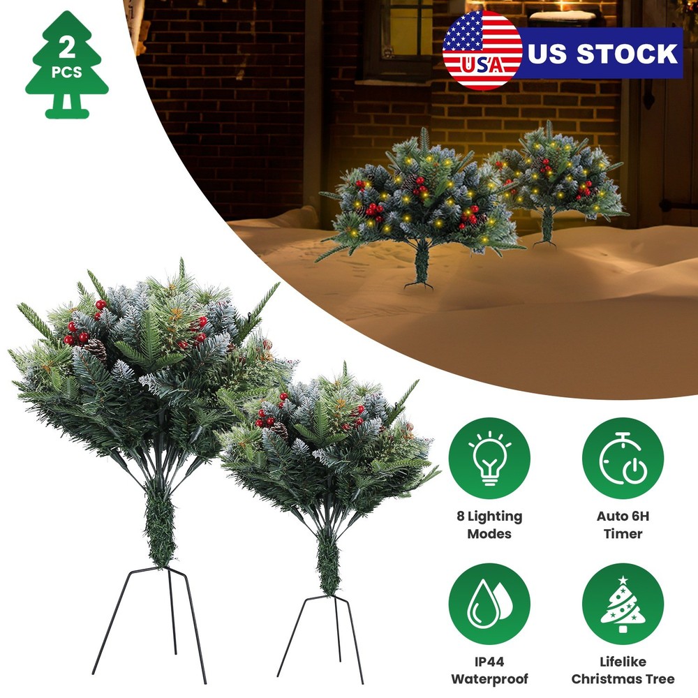 2Pcs Christmas Tree+Light Artificial Lighted Xmas Trees Light Yard Tree+50 Beads