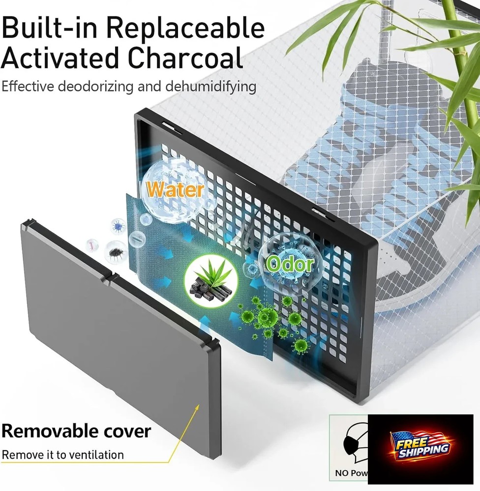 Kuject Activated Charcoal Shoe Organizer, 12 Pack XL Clear Plastic Stackable Sho