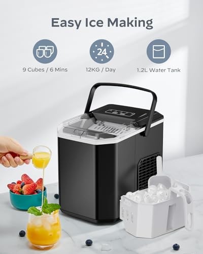 Ice Maker Countertop, Portable Ice Machine with Carry Handle, 26 lbs Black