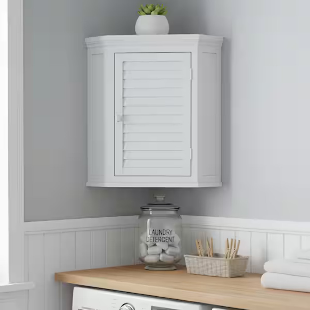 Teamson Home Glancy Removable Corner Wall Cabinet with Adjustable Shelf, White