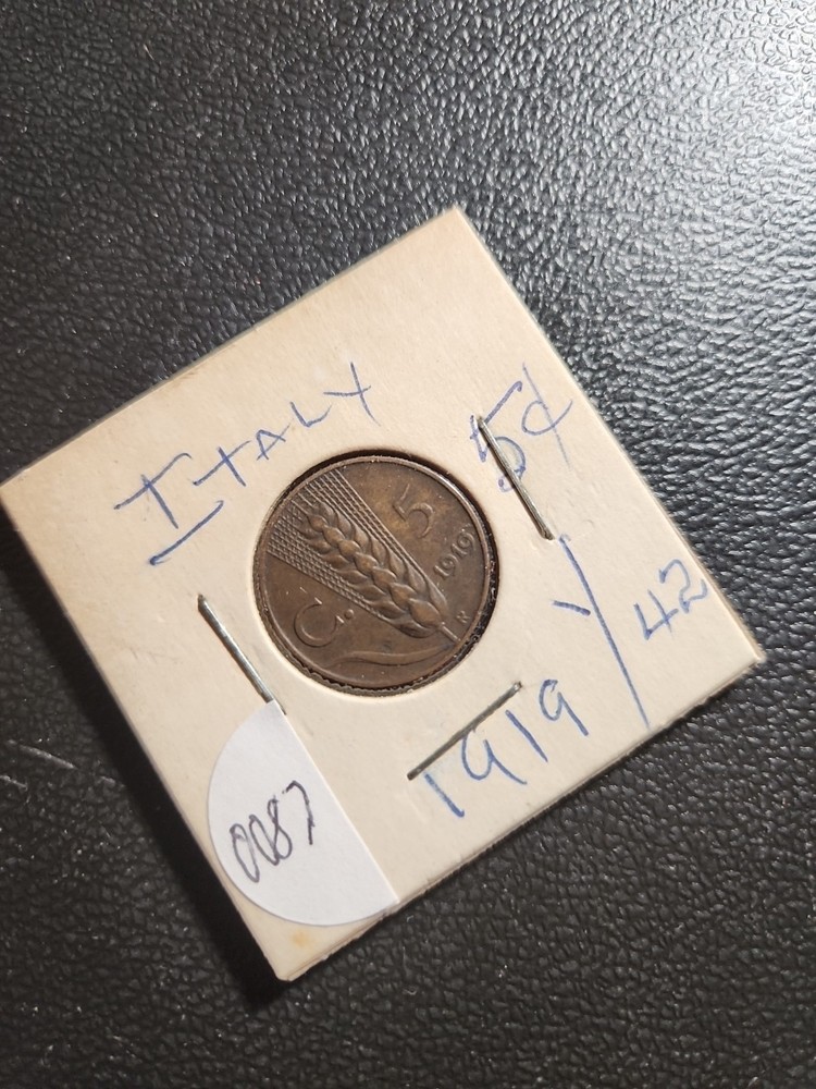1919 R Rome ITALY 5C Five Centesimi Coin #0087