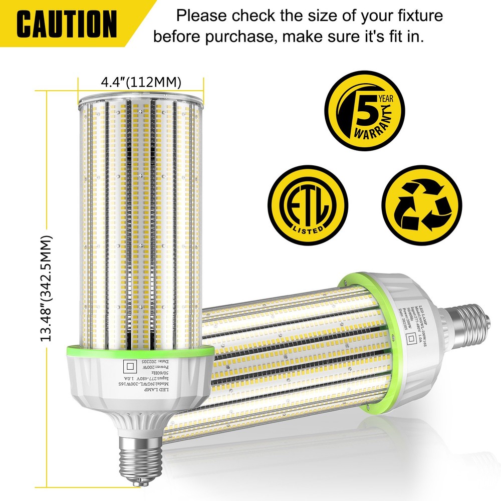 277-480V Industrial LED Corn Light Bulb 200W Warehouse Highbay Lighting E39 Base