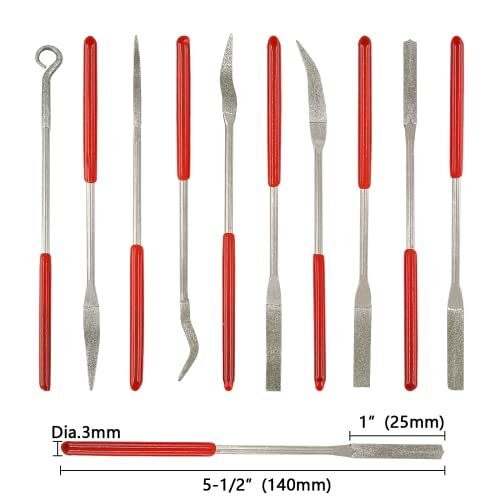 10 Pieces Mini Needle File Set, Multipurpose Small Diamond 3x140mm Bent Tool