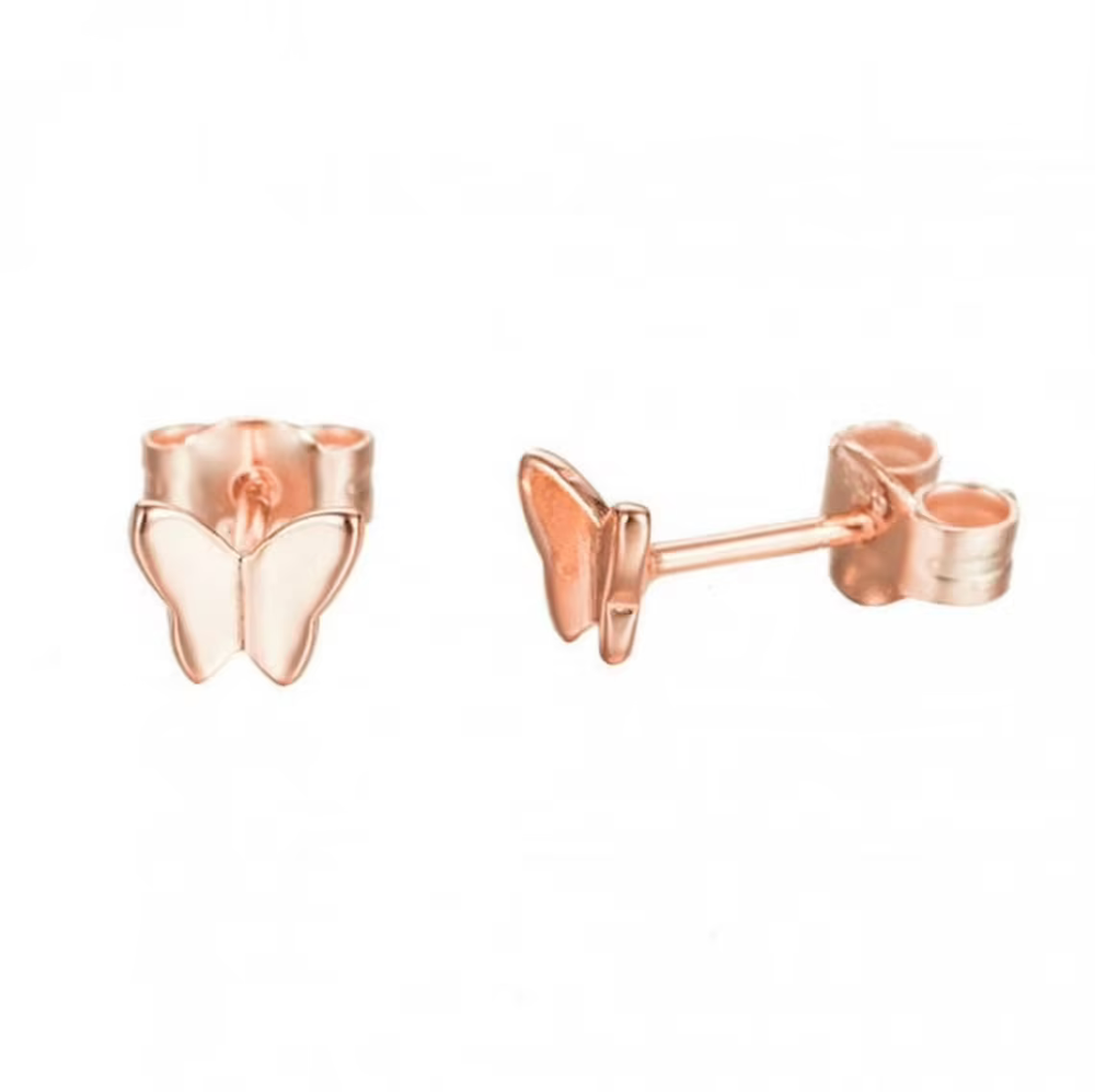 Solid Sterling Silver 925 Adorable Tiny Dainty Butterfly Stud Earrings 4mm AJ