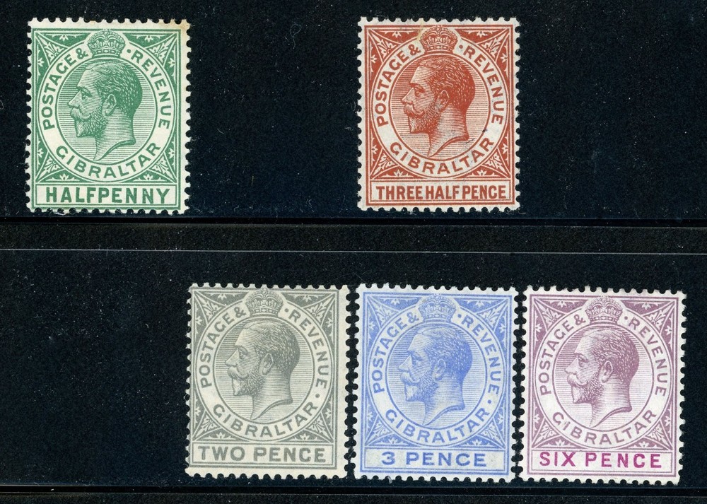 Stamps Gibraltar, Scott # 76/82 Mint LH, partial set