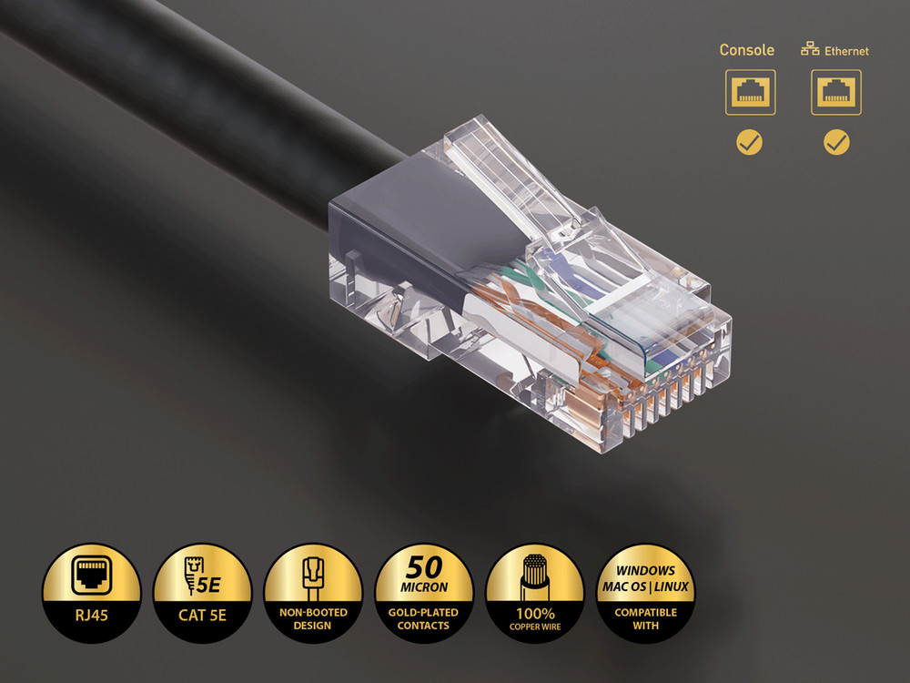 10ft Cat5e UTP Non-Booted Ethernet Network Patch Cable 24AWG Bare Copper, Black