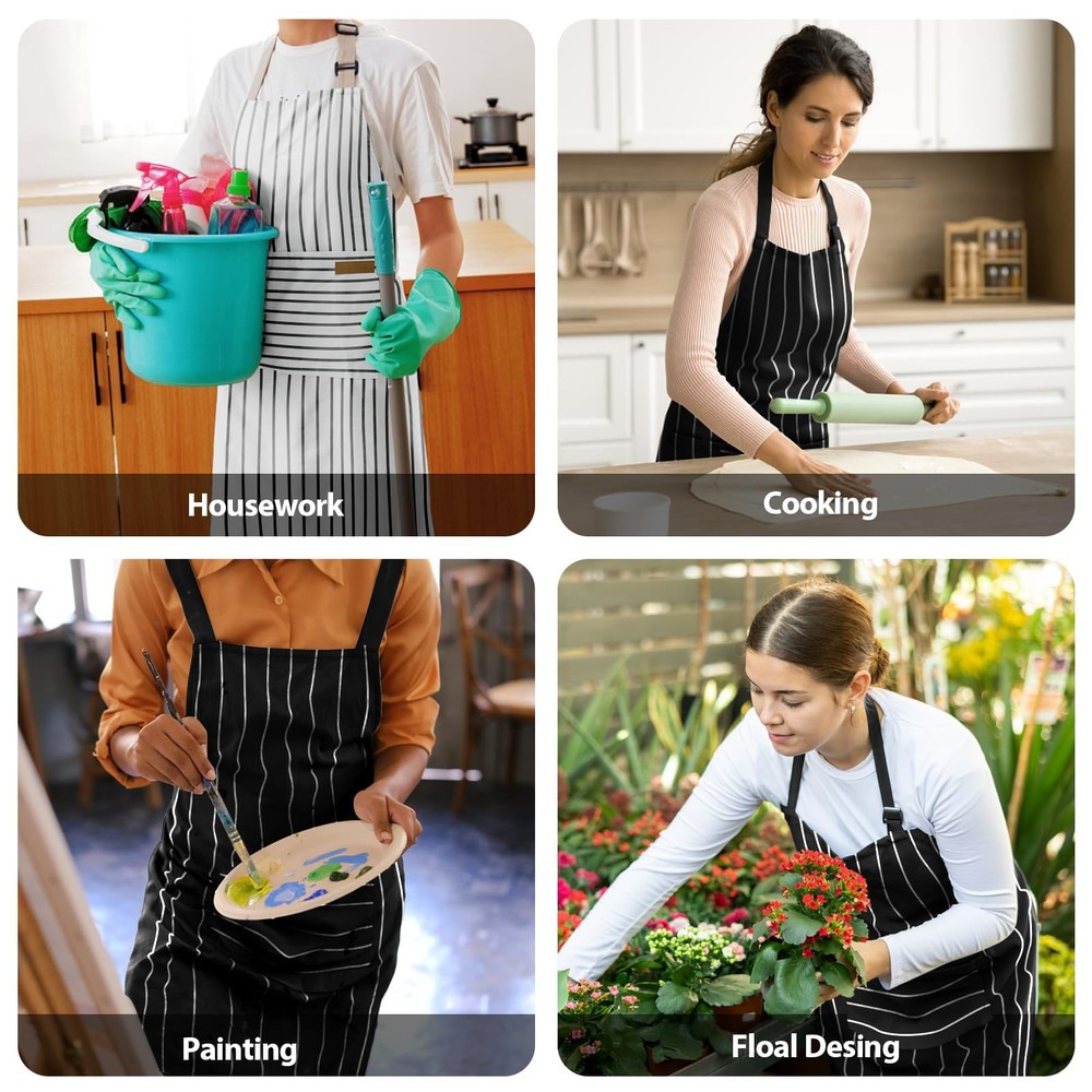 VALOME 2 Pack Kitchen Aprons, Apron for Cooking with One Size, Black & Brown