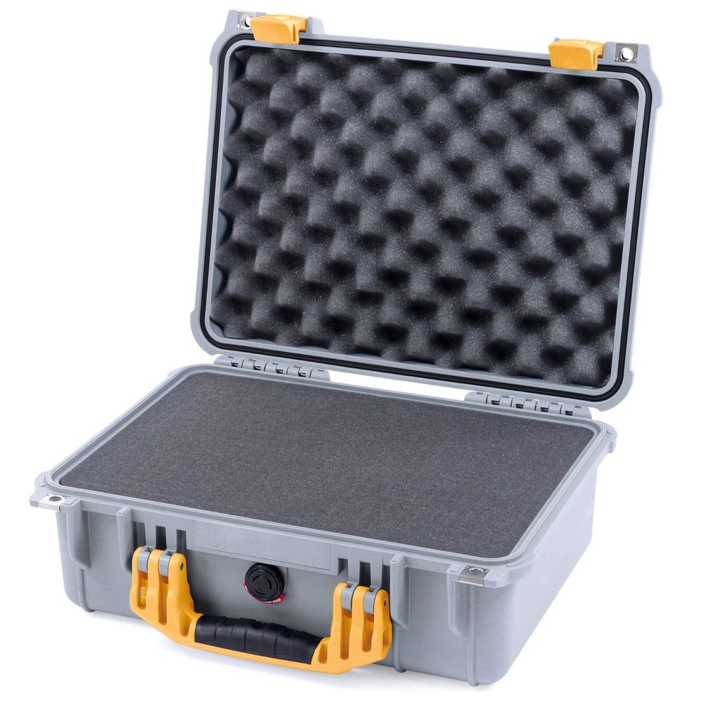 Silver & Yellow Pelican 1450 case. With Foam.