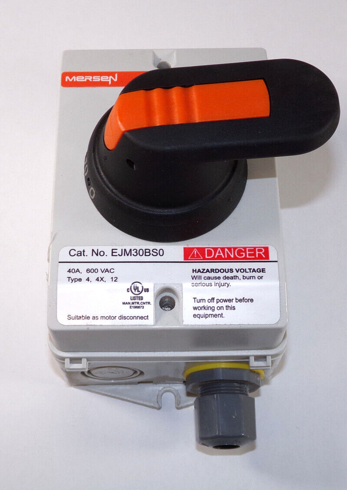 New, unused Mersen EJM30BS0 Disconnect Switch, 40A, 600VAC