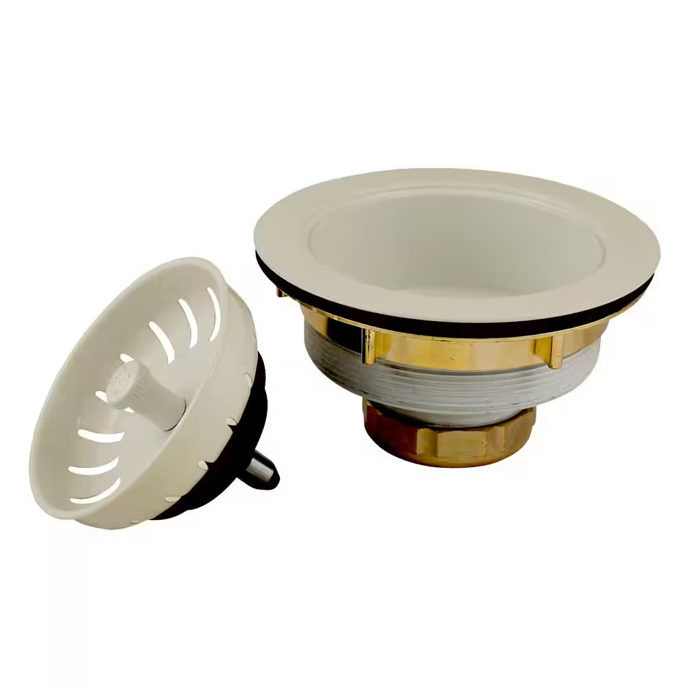 3.5 In. Brass Kitchen Sink Strainer in Biscuit